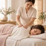 Ontspannen vrouw op de massagetafel – holistische massage