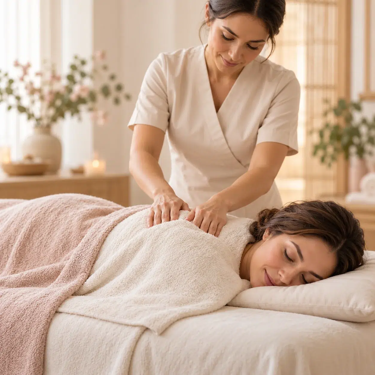 Ontspannen vrouw op de massagetafel – holistische massage