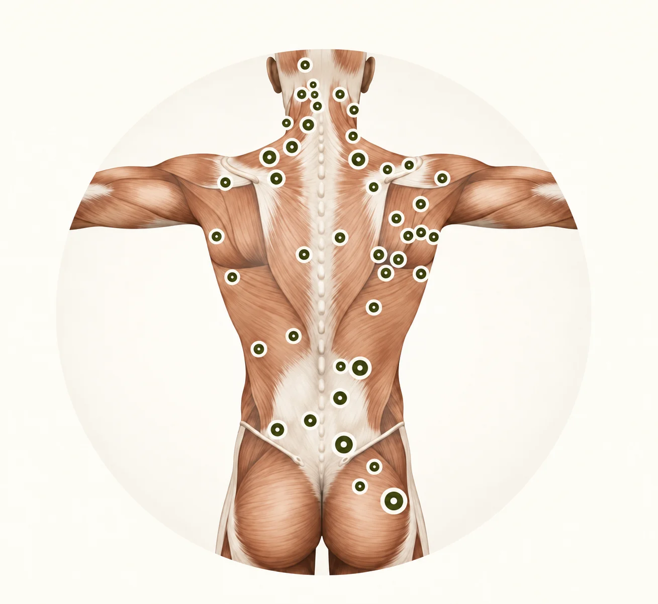 Anatomische illustratie van de rugspieren – medische massage